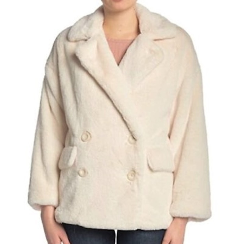 Free People Kate Faux Fur Coat Jacket L Ivory Nwot Button Collared Medium